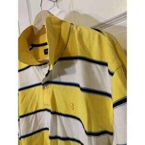 Izod Men's Sz XL White with Black & Yellow Striped Cotton Short Sleeve‎ Polo Top